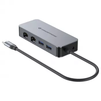 CONCEPTRONIC USB-C į 2x Gigabit Ethernet + 2x USB-A 3.2 Gen 1 adapteris, 0,3 m, pilka