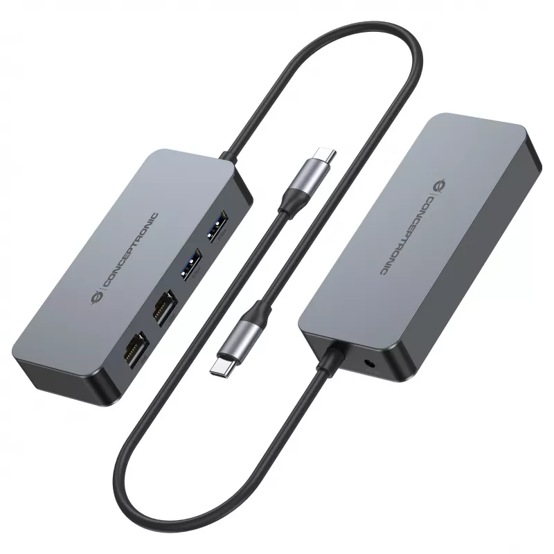 CONCEPTRONIC USB-C į 2x Gigabit Ethernet + 2x USB-A 3.2 Gen 1 adapteris, 0,3 m, pilka