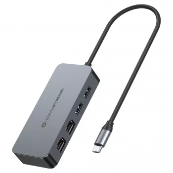 CONCEPTRONIC USB-C į 2x Gigabit Ethernet + 2x USB-A 3.2 Gen 1 adapteris, 0,3 m, pilka