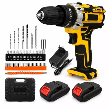 Extralink Tools Geltonas belaidis gręžtuvas su 2 baterijomis