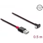 Delock EASY-USB 2.0 laidas USB Type-A kištukas į USB Type-C kištuką, lenktas aukštyn/žemyn, 0,5 m, juodas