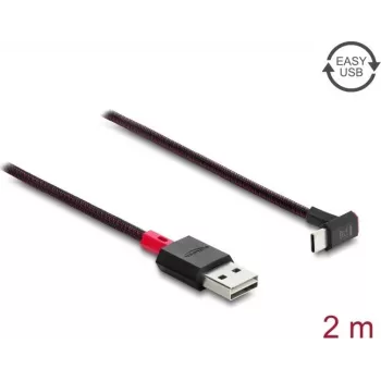 Delock EASY-USB 2.0 laidas USB Type-A kištukas į USB Type-C kištuką, lenktas aukštyn/žemyn, 2 m, juodas (81551)