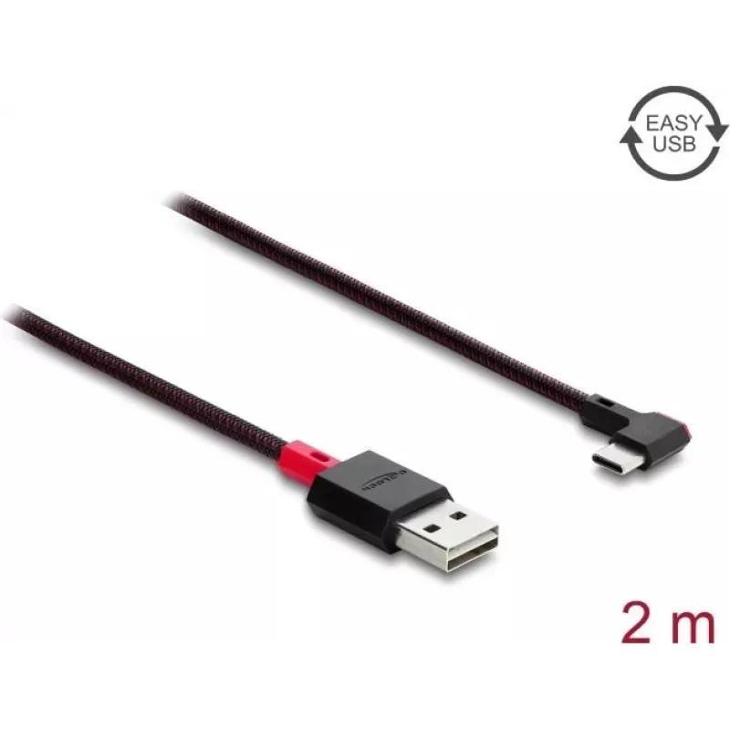 Delock EASY-USB 2.0 laidas USB Type-A kištukas į USB Type-C kištuką kampuotas kairėn/dešinėn 2 m juodas (81547)