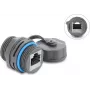 Delock RJ45 Female to RJ45 Female Cable Connector Cat.6A su M23.5 x 1.5 mm sriegiu ir apsauginiu dangteliu IP68 atsparus dulkėms ir vandeniui pilkas (87157)