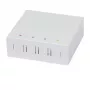Synergy21 FTTH sieninė dėžutė 4 SC-Simplex arba LC-Duplex movoms, 80x80mm su kabelių vedimu, DIN-bėgelio/sieninis montavimas, termosusitraukiančios movos, balta