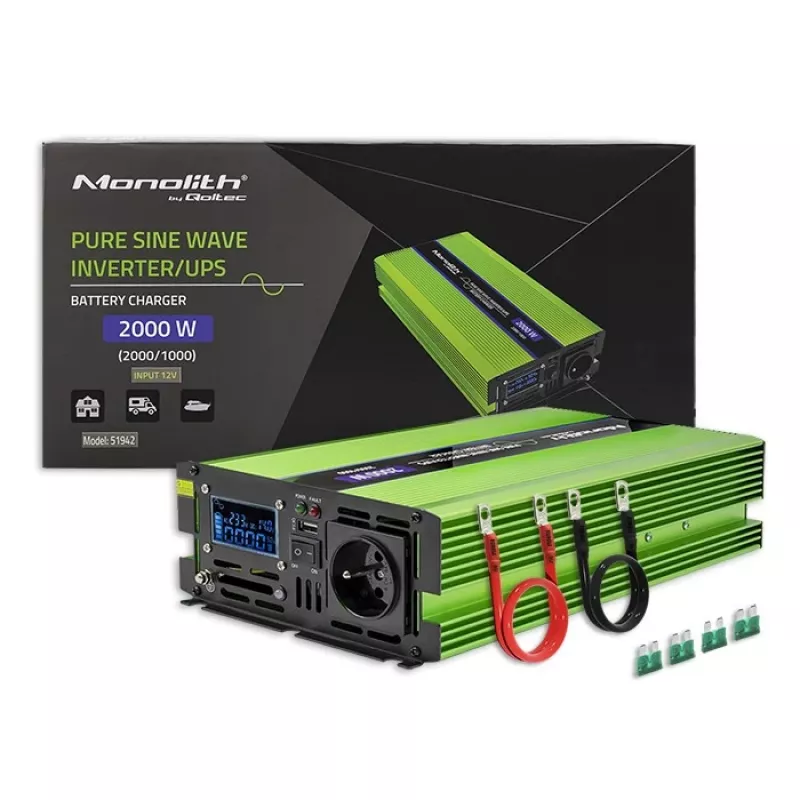 Qoltec Monolith Power Adapter/Inverter Auto 2000 W Green