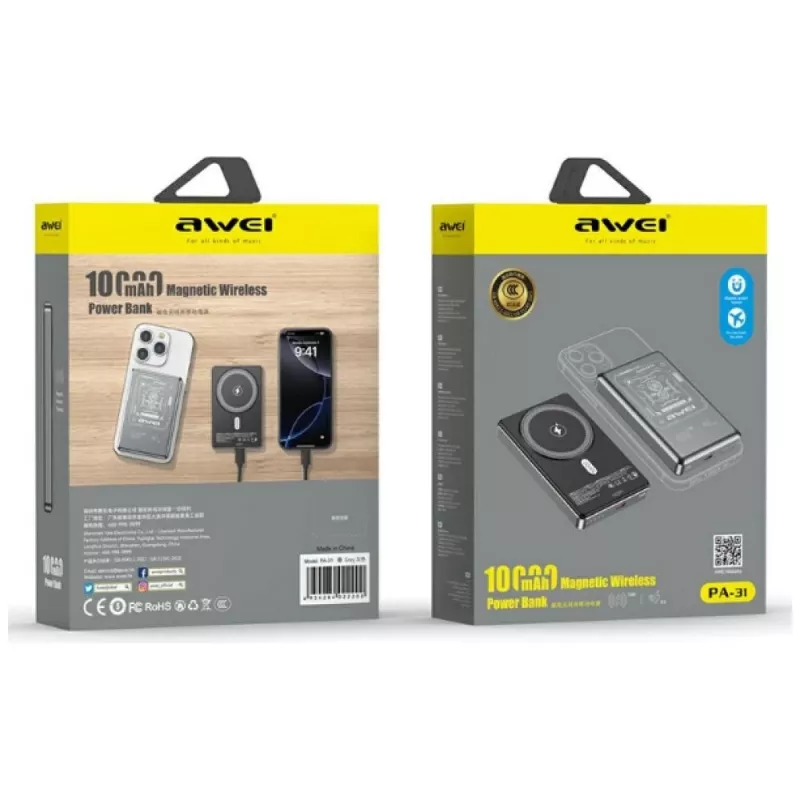 AWEI PA-31 MagSafe Power Bank 10000mAh Pilka