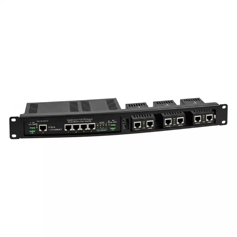 ALLNET 4-Port Gigabit LT-PoE 90W Unmanaged Switch su 19 inch 1HE Patch Panel