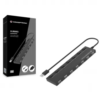 Conceptronic 7 prievadų USB 2.0 šakotuvas su maitinimo adapteriu - juodas (HUBBIES08BP)