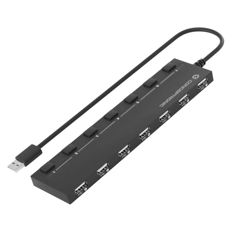 Conceptronic 7 prievadų USB 2.0 šakotuvas su maitinimo adapteriu - juodas (HUBBIES08BP)
