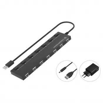 Conceptronic 7 prievadų USB 2.0 šakotuvas su maitinimo adapteriu - juodas (HUBBIES08BP)