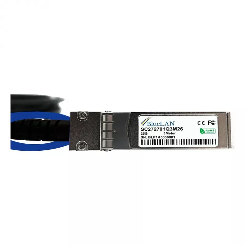 BlueOptics BlueLAN suderinamas HPE Aruba JL488A 25GBASE-CR pasyvus SFP28 tiesioginio prijungimo kabelis, 3 metrai, AWG26