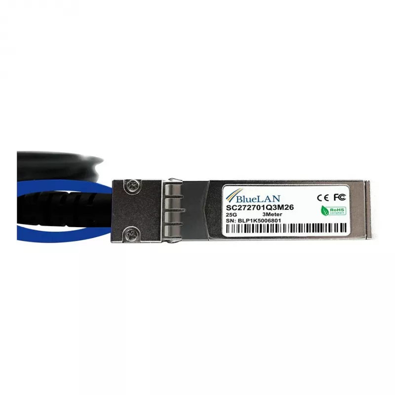 BlueOptics Networks 10521 suderinamas BlueLAN 25GBASE-CR pasyvus SFP28 į SFP28 tiesioginio prijungimo kabelis, 3 metrai, AWG26