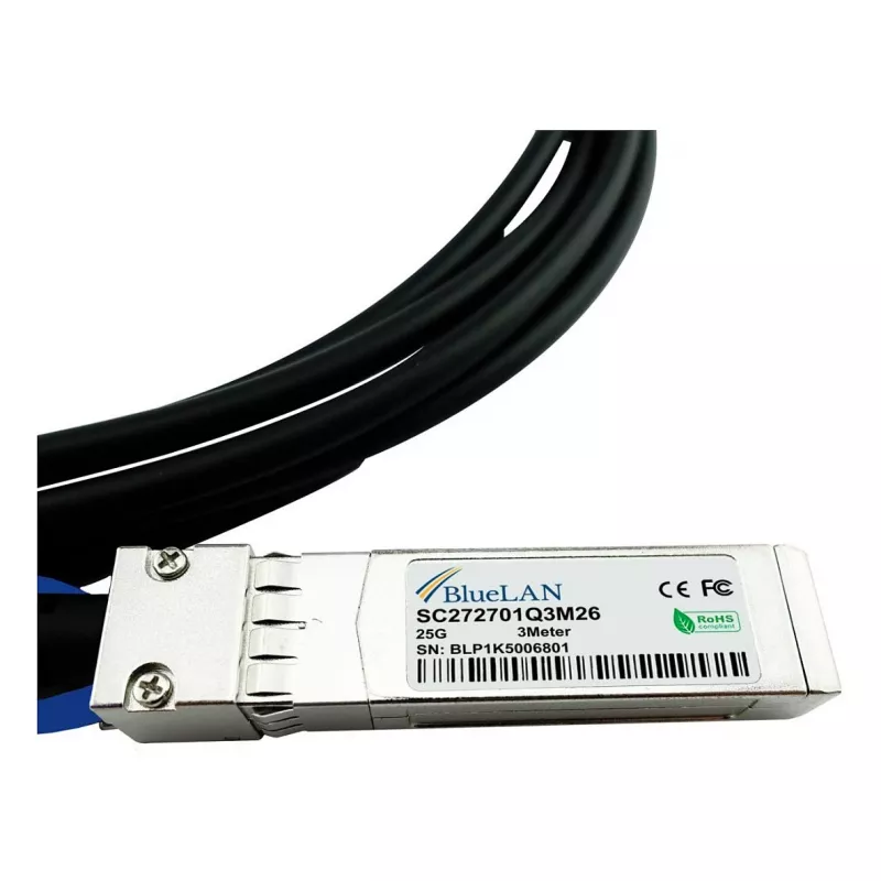 BlueOptics Networks 10521 suderinamas BlueLAN 25GBASE-CR pasyvus SFP28 į SFP28 tiesioginio prijungimo kabelis, 3 metrai, AWG26