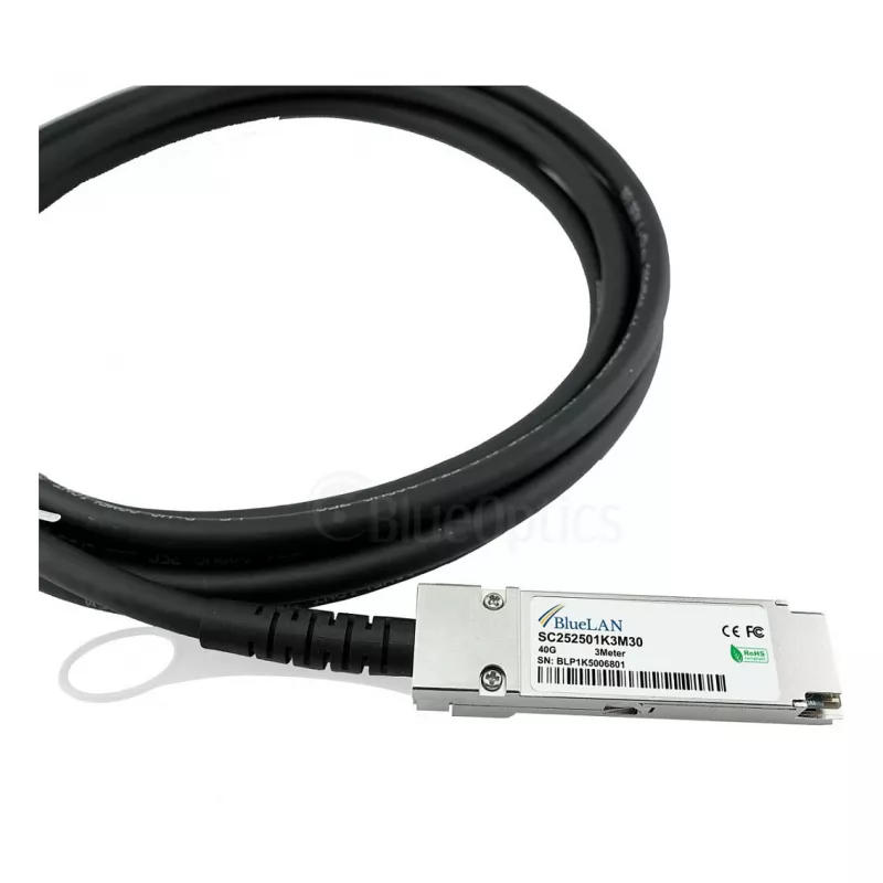 BlueOptics Networks 10312 suderinamas BlueLAN QSFP+ tiesioginio prijungimo varinis kabelis, 40GBASE-CR4, 1 m, 30AWG, pasyvus
