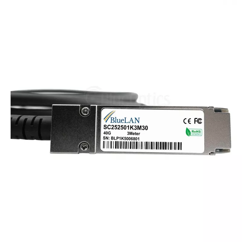 BlueOptics Networks 10313 suderinamas BlueLAN DAC QSFP+ 40GBASE-CR4 pasyvus tiesioginio prijungimo kabelis, 3 m (10313-BL)
