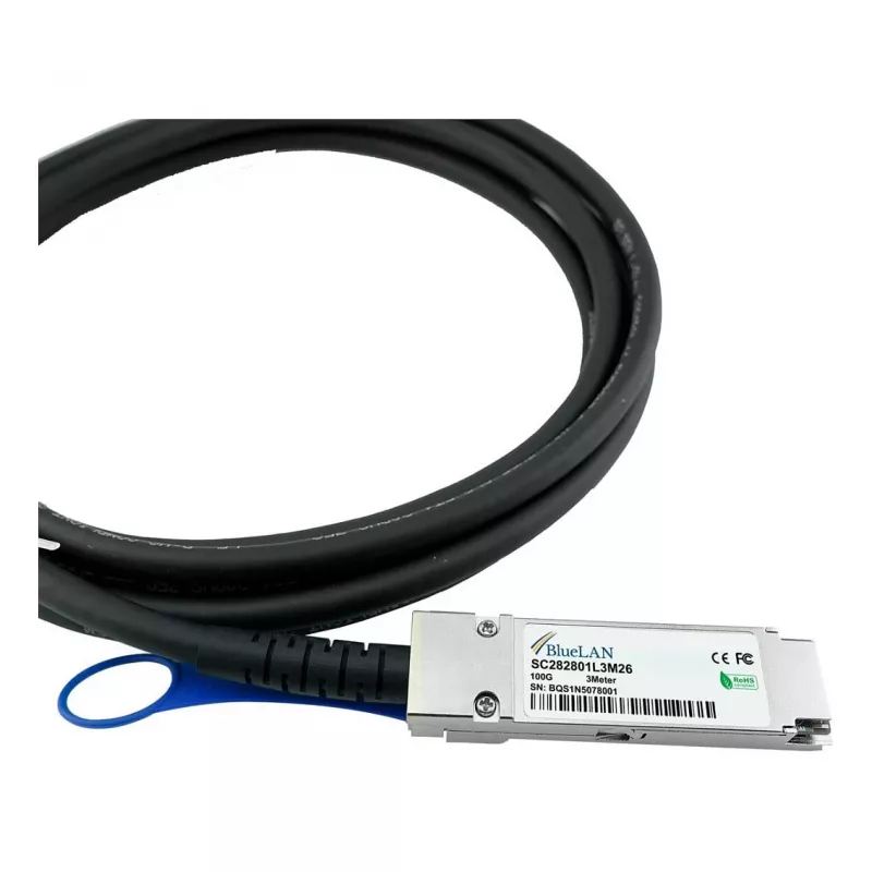 BLUELAN 10413-BL suderinamas su Extreme Networks QSFP28 tiesioginio prijungimo kabelis, 100GBASE-CR4, Infiniband EDR, 26AWG, 3 m