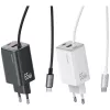 USAMS JC Series CC266 65W GaN Greitasis Įkroviklis 2xUSB-C 1xUSB-A su Integruotu USB-C Kabeliu 1,5m Baltas