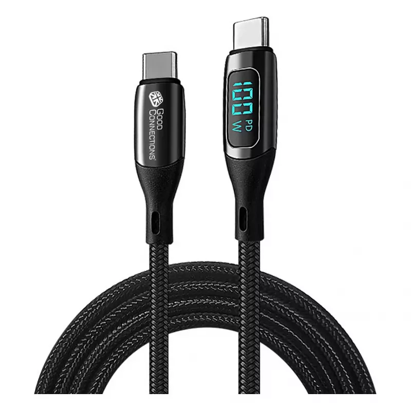 Good Connections USB 2.0 įkrovimo ir duomenų kabelis 100W su skaitmeniniu ekranu USB-C į USB-C 1m juodas