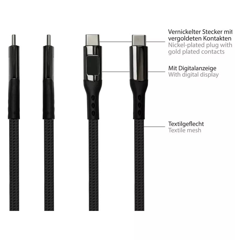 Good Connections USB 2.0 įkrovimo ir duomenų kabelis 100W su skaitmeniniu ekranu USB-C į USB-C 1m juodas