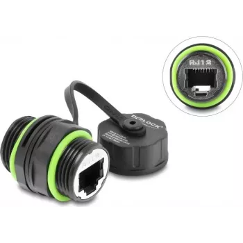 Delock Cable Connector RJ12 Female to RJ12 Female with M20 x 1.5 mm Thread and Protective Cap IP68 Dustproof and Waterproof