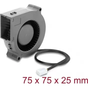 Delock Radialinis ventiliatorius / Pūtimo ventiliatorius 12 V DC 75 x 75 x 25 mm su 3 kontaktų jungtimi, juodas (67494)