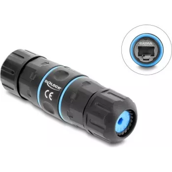Delock RJ45 lizdas į RJ45 lizdą kabelio jungtis Cat.6A su M20 x 1,5 mm sriegiu, trumpo dizaino, IP68 dulkėms ir vandeniui atspari (90658)