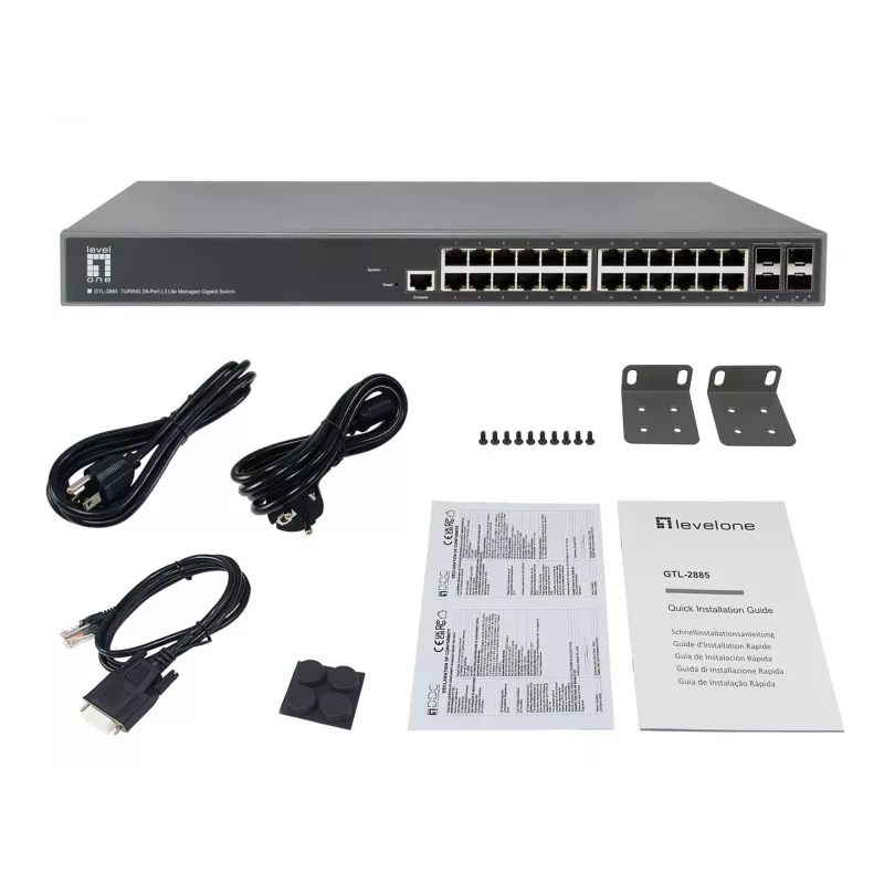 LevelOne TURING 28-Port L3 Lite Managed Gigabit Switch, 24 x 1G RJ45, 4 x 1G/10G SFP+ Uplinks