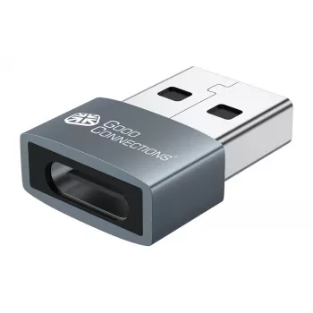 “Good Connections” USB 2.0 adapteris USB-A (vyriškas) į USB-C (moteriškas), aliumininis korpusas, pilkas, 2 vnt. pakuotė