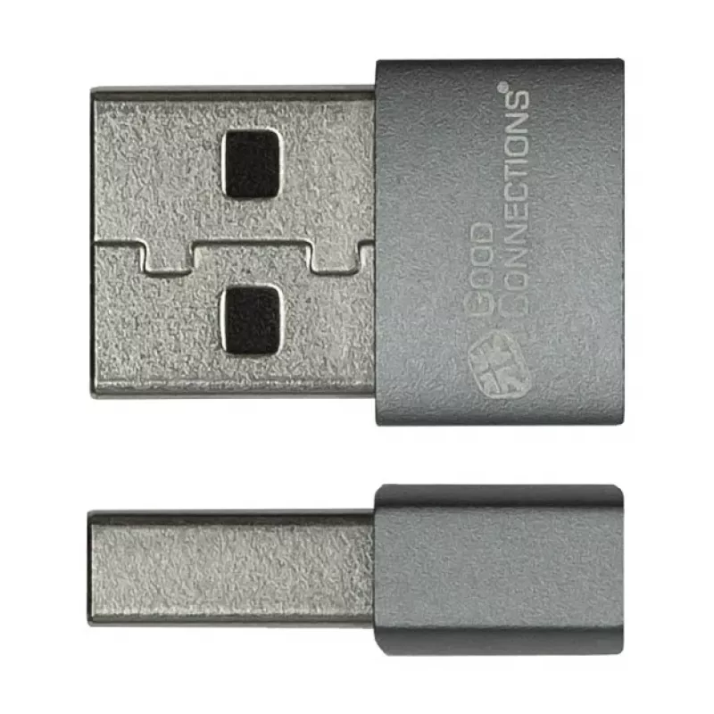 “Good Connections” USB 2.0 adapteris USB-A (vyriškas) į USB-C (moteriškas), aliumininis korpusas, pilkas, 2 vnt. pakuotė