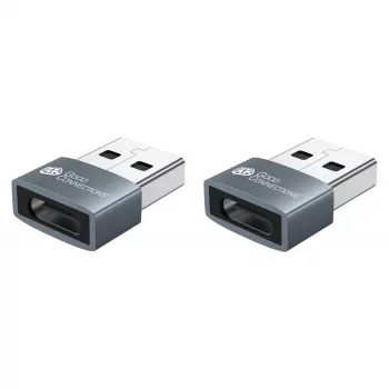 “Good Connections” USB 2.0 adapteris USB-A (vyriškas) į USB-C (moteriškas), aliumininis korpusas, pilkas, 2 vnt. pakuotė