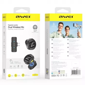 AWEI MK3 Duo Wireless Lavalier Microphone Black