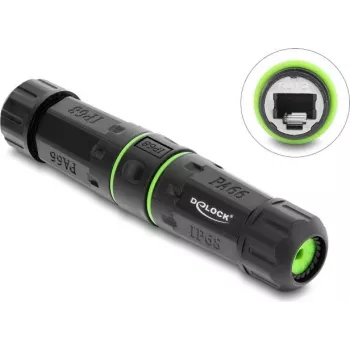 Delock kabelio mova RJ12 moteriška į RJ12 moterišką su M20 x 1,5 mm sriegiu, IP68, dulkėms ir vandeniui atspari