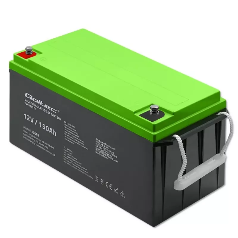Qoltec 12V 150Ah Gel baterija (GEL) - VRLA, nereikalaujanti priežiūros, 41,8 kg