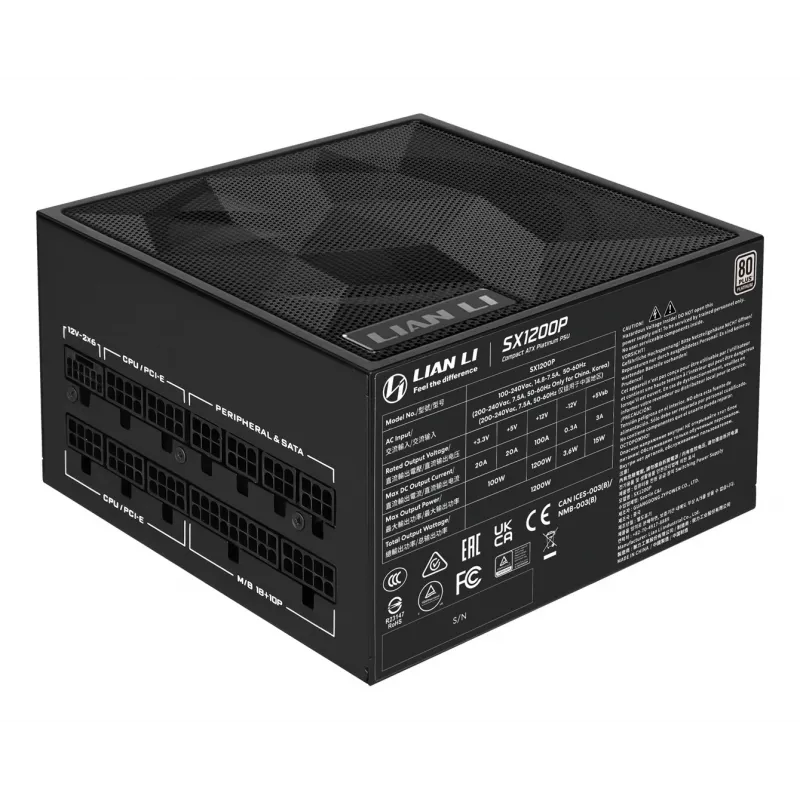 Lian Li SX Series 80 PLUS Platinum Power Supply, Fully Modular, PCIe 5.1, ATX 3.1 - 1200 W, juoda
