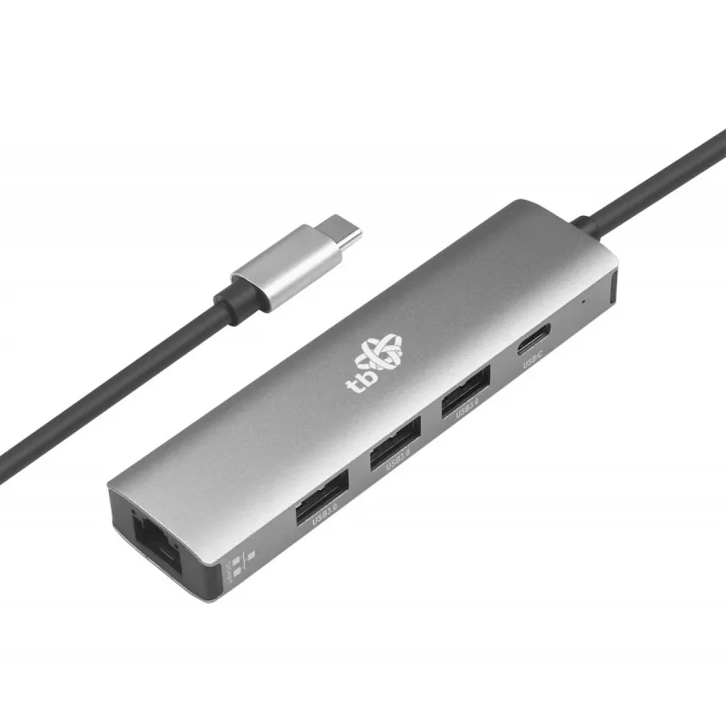 TB USB-C į RJ45 Gigabit Ethernet adapteris su 3x USB-A 3.0 ir USB-C PD 100W, kosminė pilka