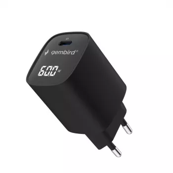 Gembird TA-UC-1C-PD60LCD-01-BK 60W USB Type-C Greitasis Įkroviklis su LCD Ekranu, Juodas
