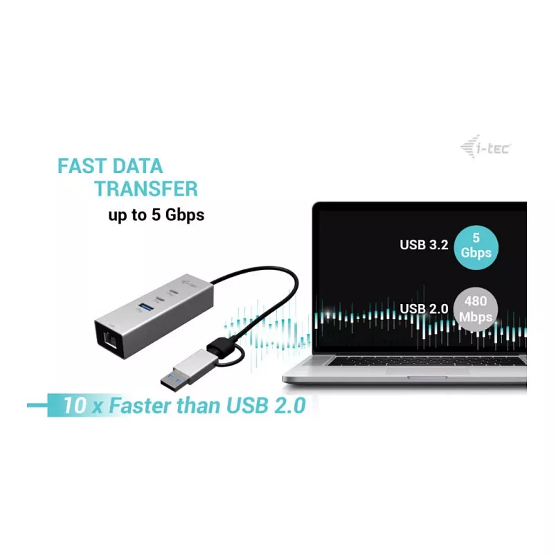 I-TEC USB-C/USB-A Metal Hub 3 - 2x USB-C 3.2 Gen 1, 1x USB-A 3.2 Gen 1, 2.5G LAN, Space Gray