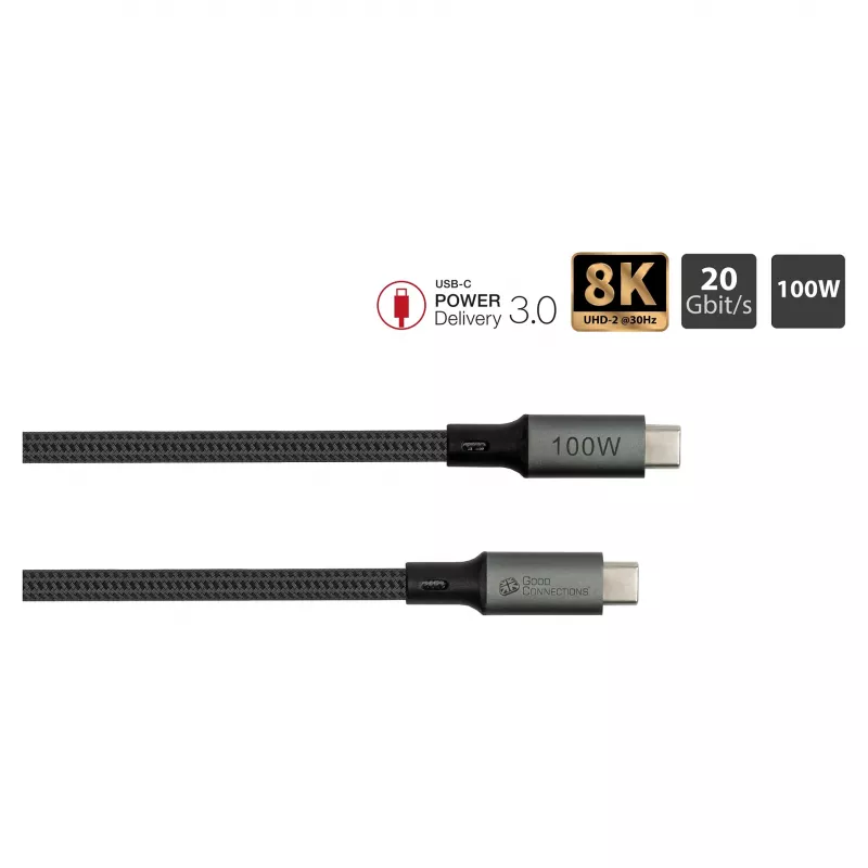 GoodConnections USB-C 4.0 (ST-ST) 1m Pintas Kabelis 100W 8K 30Hz Antracitas