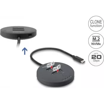 Delock USB 20 Gbps M.2 Docking Station, skirta 2 x M.2 NVMe PCIe SSD su klonavimo funkcija
