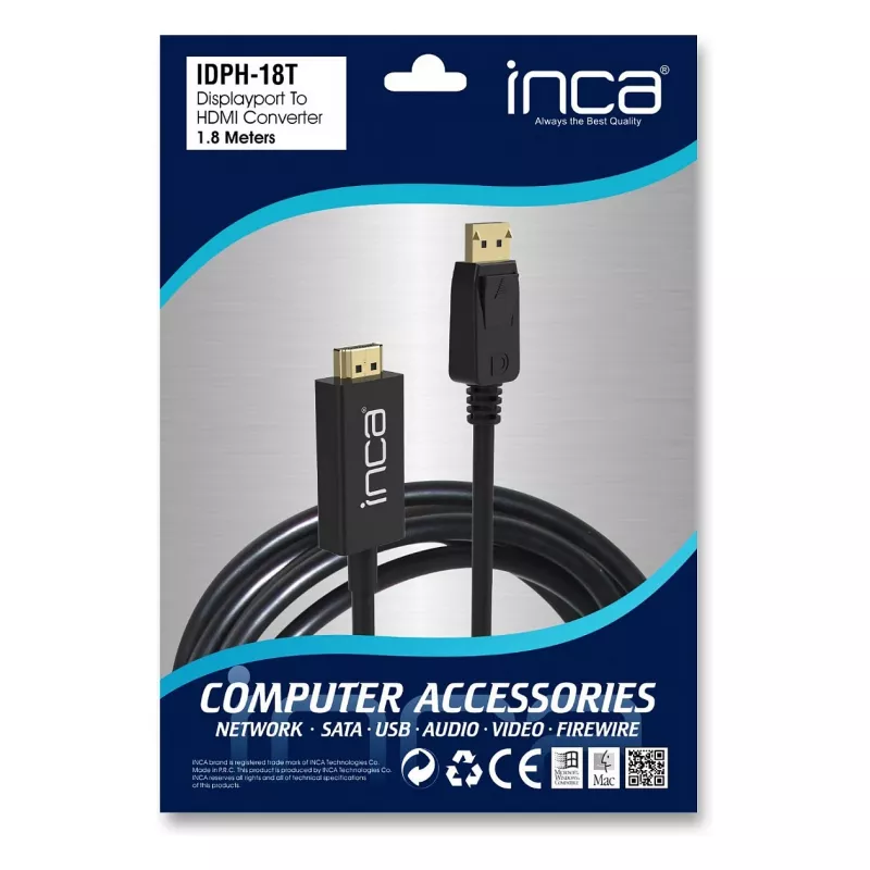 INCA DisplayPort į HDMI laidas 1,8 m 10,2 Gbit/s juodas
