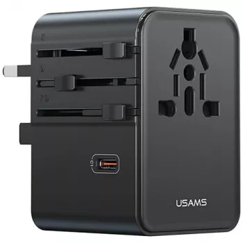 USAMS Travel Adapter CC310 70W 3xUSB-C US/AU/EU/UK Black
