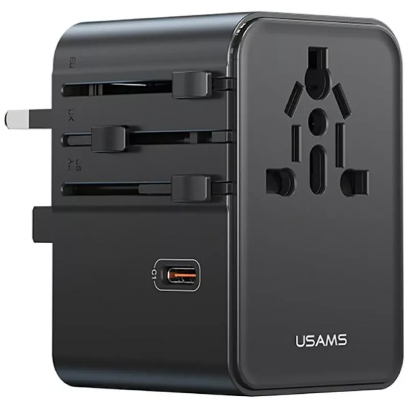USAMS Travel Adapter CC310 70W 3xUSB-C US/AU/EU/UK Black