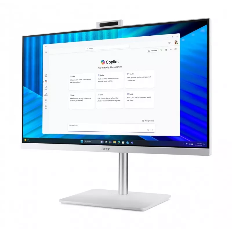 Acer Veriton 2000 VZ2417G All-in-One PC, 27 colių IPS FHD, Intel Core 5 120U, 16GB DDR5, 512GB M.2 SSD, Windows 11 Pro, Balta