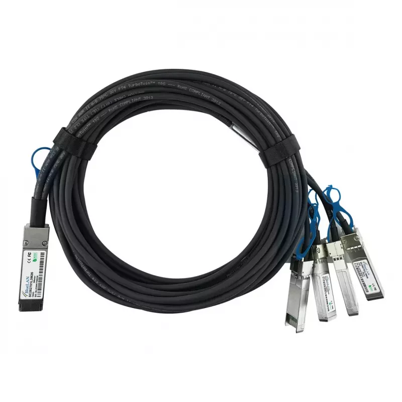 BlueOptics Intel XXV4DACBL1M suderinamas BlueLAN pasyvus 100GBASE-CR4 QSFP28 į 4x25GBASE-CR SFP28 tiesioginio prijungimo atšakos kabelis, 1m, AWG26