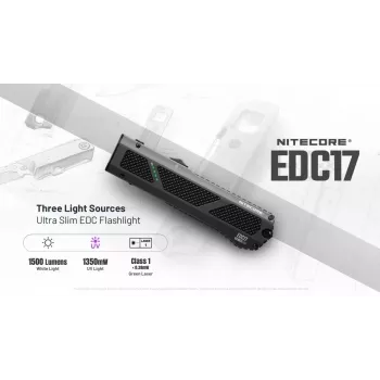 Nitecore EDC17 Žibintuvėlis 1500 liumenų, įkraunamas per USB-C, su 1 klasės lazeriniu rodykle