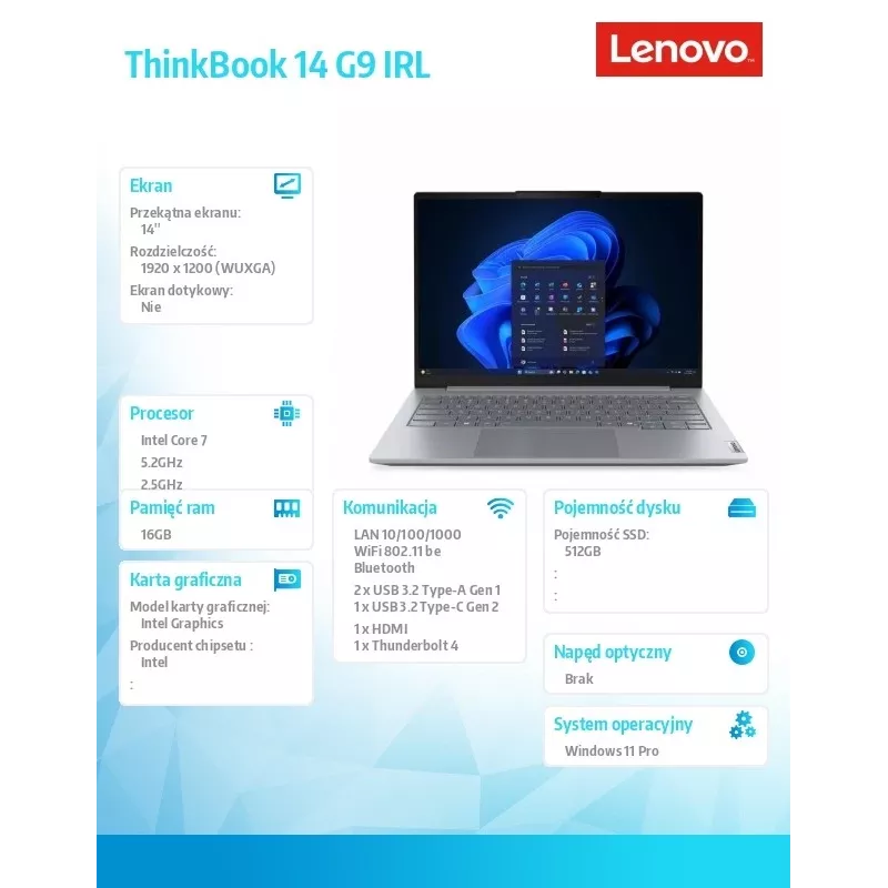 Nešiojamas kompiuteris Lenovo ThinkBook 14 G9 IRL Intel Core 7 240H 16GB 512GB SSD 14.0 colių WUXGA Arctic Grey Windows 11 Pro 3Y Onsite + 1Y CID + CO2 Offset