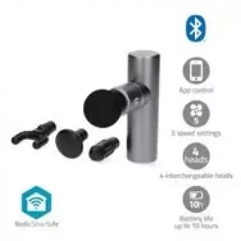 Nedis SmartLife masažinis pistoletas su 5 režimais, 4 galvutėmis, Bluetooth, juodas