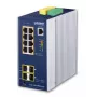 PLANET Industrial 8-Port GE PoE+ 2x 1G SFP + 2x 2.5G SFP Managed L2+ Gigabit Ethernet Switch, Aluminium, Blue