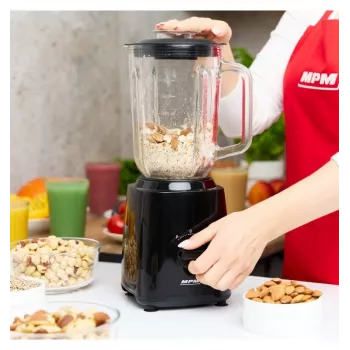 MPM MBL-37 Blender, 500 W, 1,5 L stiklinis indas, nerūdijančio plieno peilis, 2 greičiai, impulsinė funkcija, ledo smulkinimas, juoda